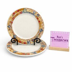 Sakura Majesticware BELLA Red Blue Green Diamonds Stoneware Dinner Plates Set 2